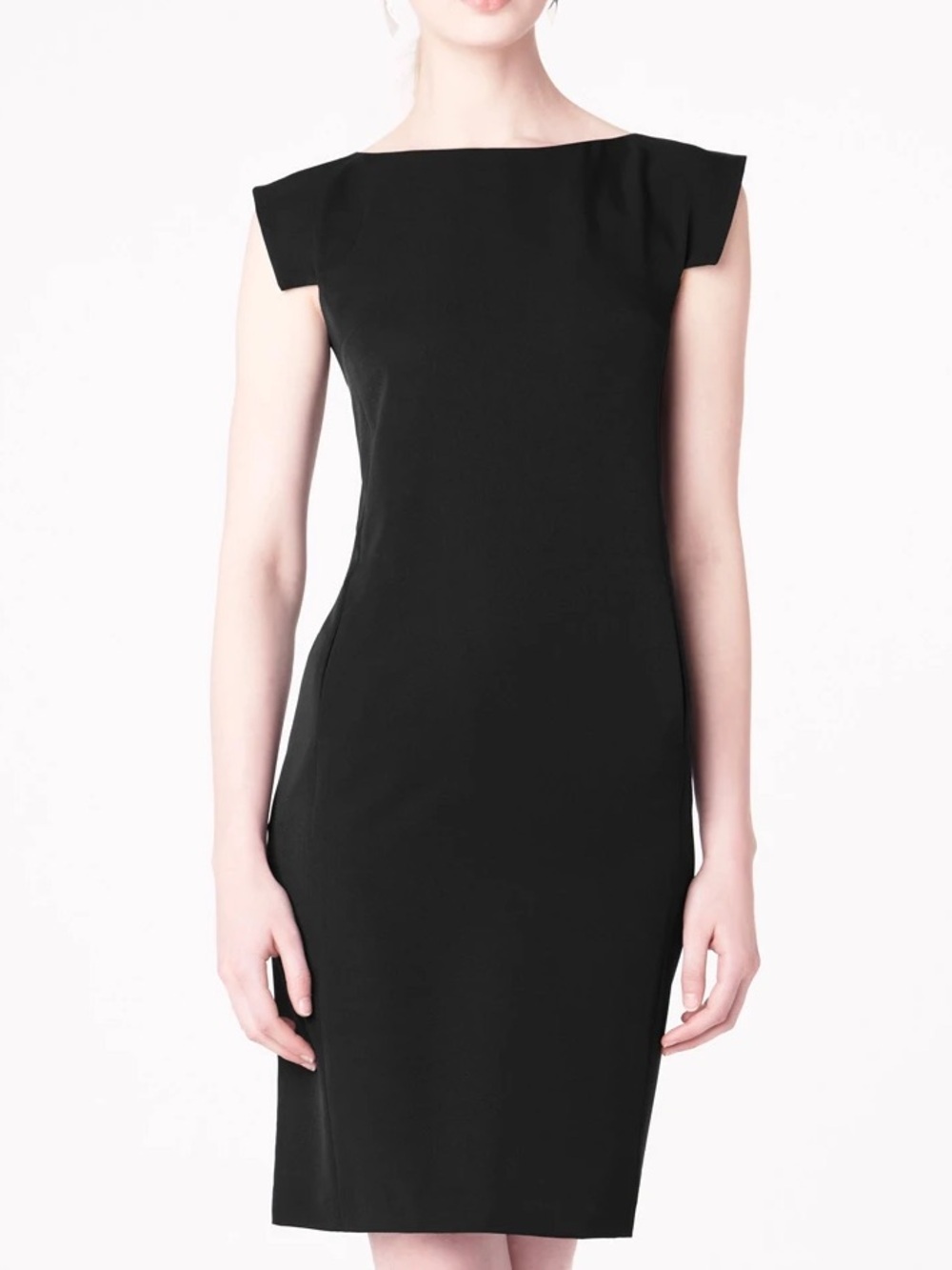 MM Lafleur Size 16 Sarah Black Boatneck Cap-Sleeve Stretch Sheath Dress